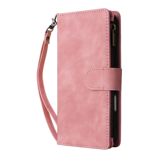 For iPhone 16 Pro Crossbody Multi-card Slot Wallet Zipper Leather Phone Case(Pink) by buy2fix