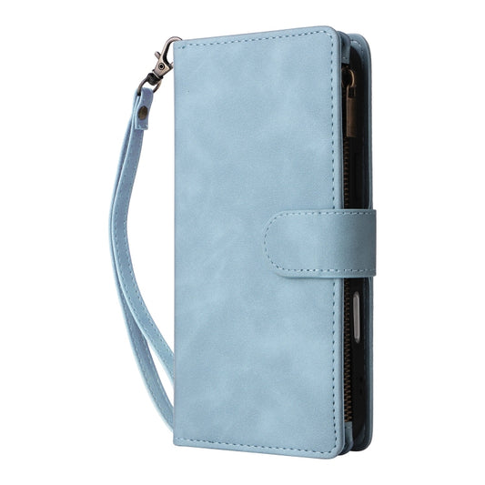 For iPhone 16 Pro Crossbody Multi-card Slot Wallet Zipper Leather Phone Case(Light Blue) by buy2fix