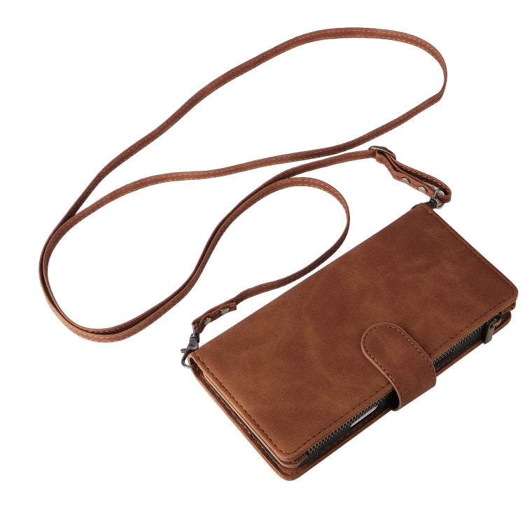 For iPhone 16 Pro Max Crossbody Multi-card Slot Wallet Zipper Leather Phone Case(Brown) by buy2fix