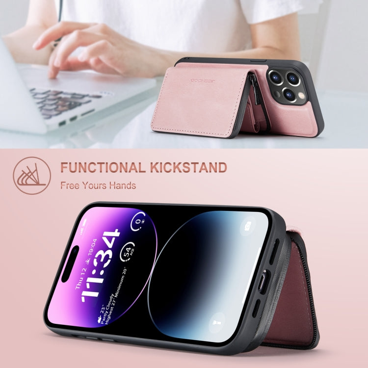 For iPhone 15 Pro Max JEEHOOD Magnetic Zipper Wallet Leather Phone Case(Pink) by JEEHOOD