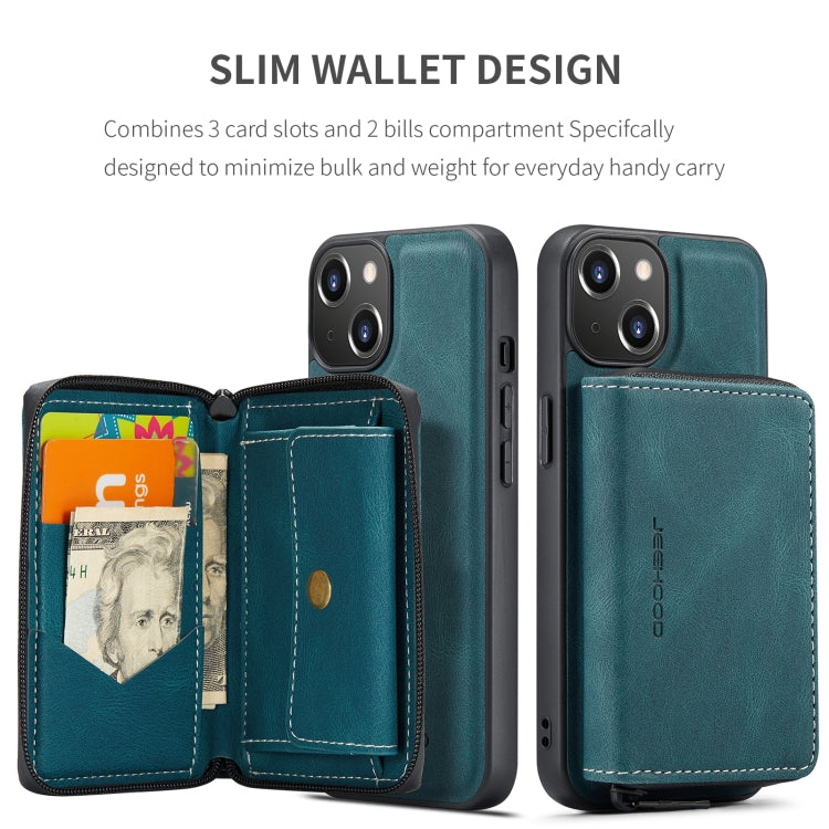 For iPhone 15 Plus JEEHOOD Magnetic Zipper Wallet Leather Phone Case(Blue) - iPhone 15 Plus Cases by JEEHOOD | Online Shopping UK | buy2fix