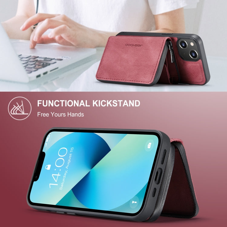 For iPhone 15 JEEHOOD Magnetic Zipper Wallet Leather Phone Case(Red) - iPhone 15 Cases by JEEHOOD | Online Shopping UK | buy2fix