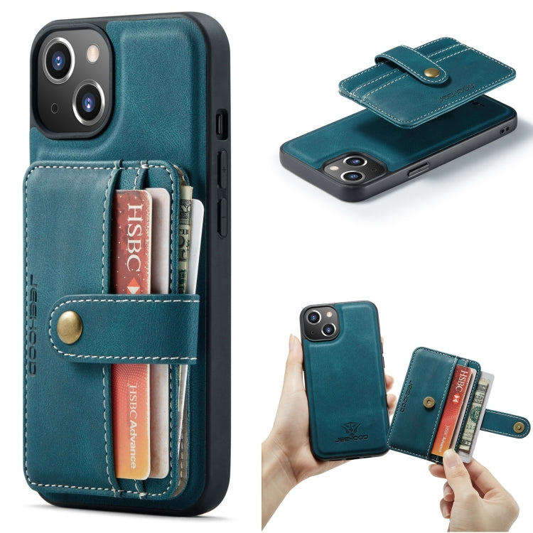For iPhone 15 JEEHOOD RFID Blocking Anti-Theft Magnetic PU Phone Case(Blue) - iPhone 15 Cases by JEEHOOD | Online Shopping UK | buy2fix