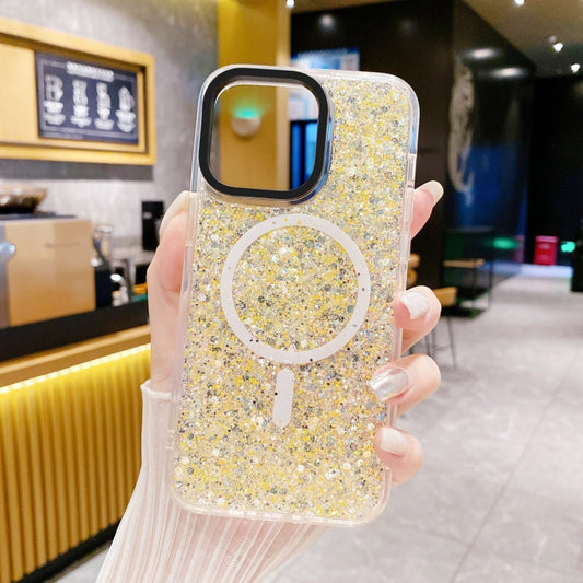 For iPhone 15 Gold Armor MagSafe Glitter Epoxy Phone Case(Yellow) by buy2fix