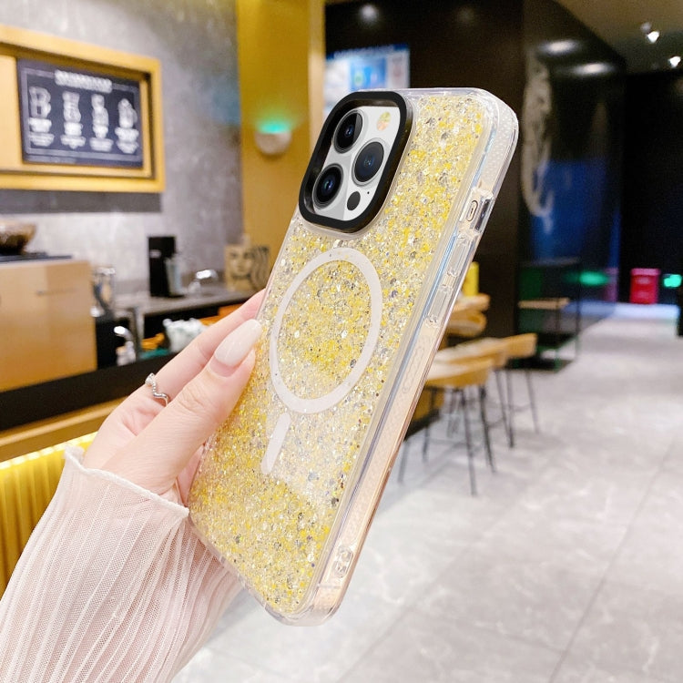 For iPhone 15 Gold Armor MagSafe Glitter Epoxy Phone Case(Yellow) by buy2fix