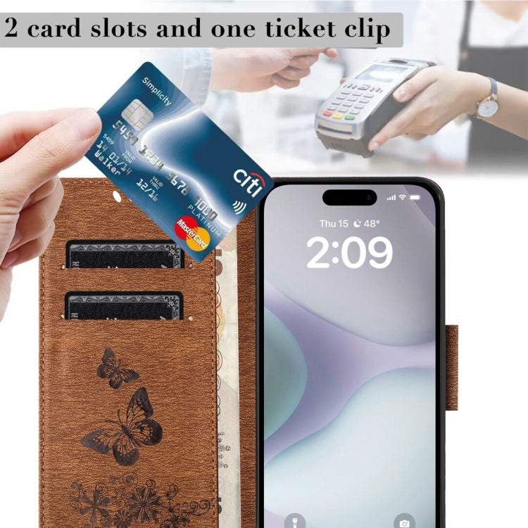 For iPhone 16 Plus Butterfly Embossed Flip Leather Phone Case(Brown) by buy2fix