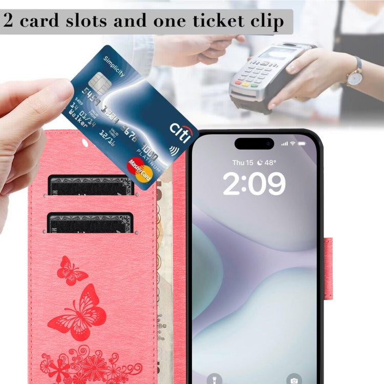 For iPhone 16 Plus Butterfly Embossed Flip Leather Phone Case(Pink) by buy2fix