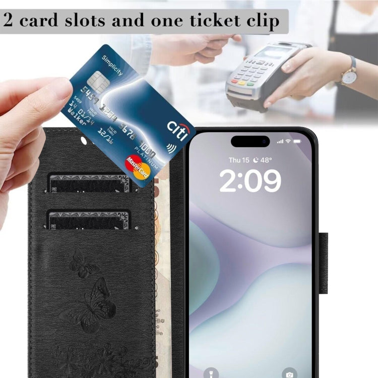 For iPhone 16 Plus Butterfly Embossed Flip Leather Phone Case(Black) by buy2fix