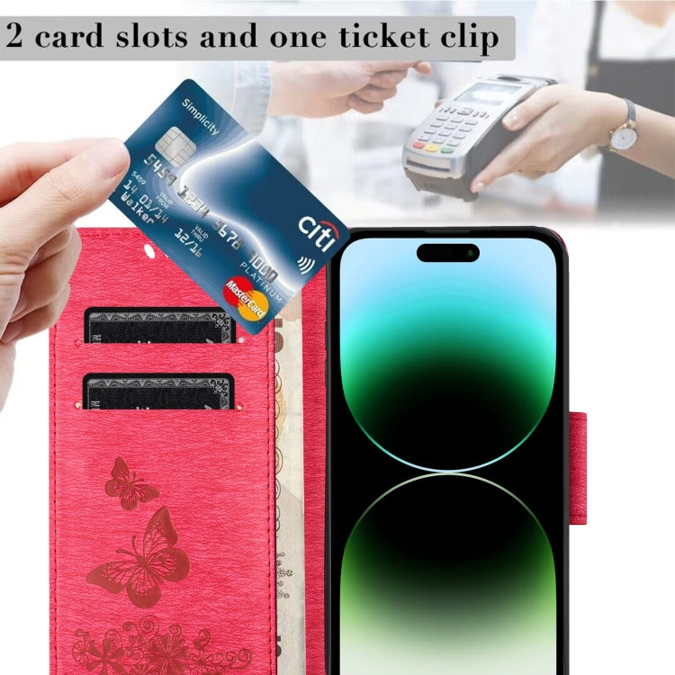 For iPhone 16 Pro Butterfly Embossed Flip Leather Phone Case(Red) by buy2fix