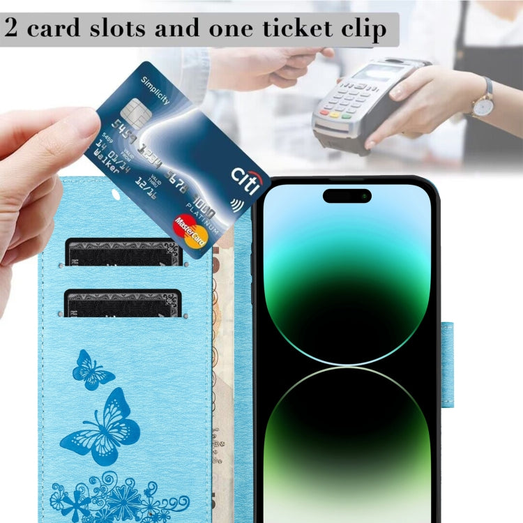 For iPhone 16 Pro Butterfly Embossed Flip Leather Phone Case(Blue) by buy2fix