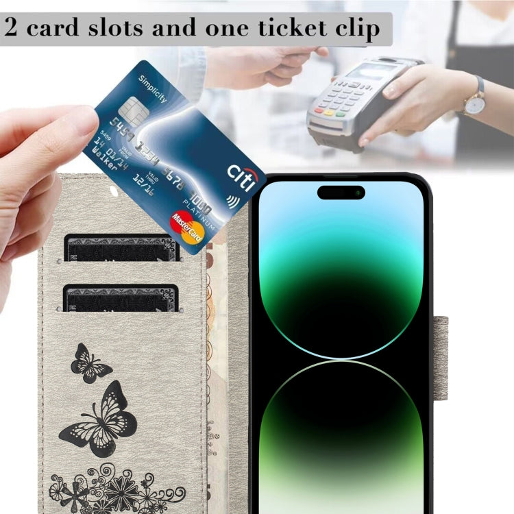 For iPhone 16 Pro Butterfly Embossed Flip Leather Phone Case(Grey) by buy2fix