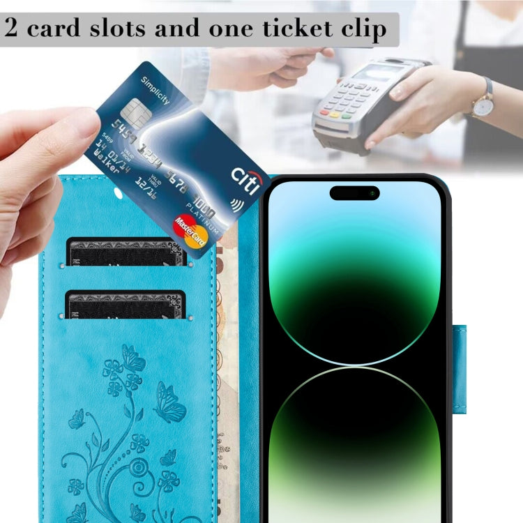 For iPhone 16 Pro Max Butterfly Flower Pattern Flip Leather Phone Case(Blue) by buy2fix