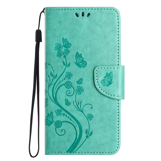 For iPhone 16 Pro Max Butterfly Flower Pattern Flip Leather Phone Case(Green) by buy2fix