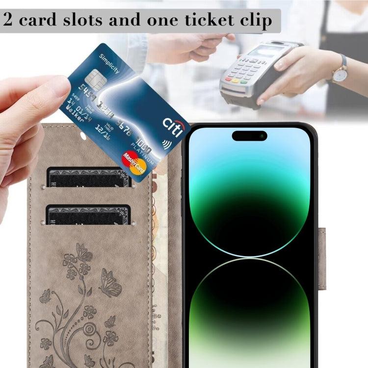 For iPhone 16 Pro Max Butterfly Flower Pattern Flip Leather Phone Case(Grey) by buy2fix