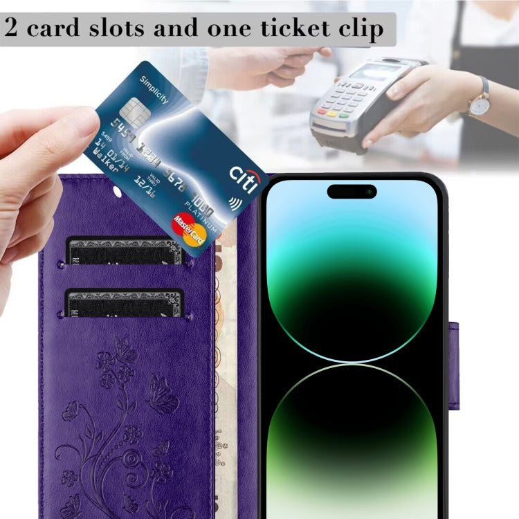 For iPhone 16 Pro Max Butterfly Flower Pattern Flip Leather Phone Case(Dark Purple) by buy2fix