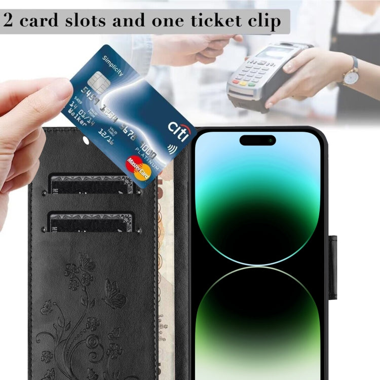 For iPhone 16 Pro Max Butterfly Flower Pattern Flip Leather Phone Case(Black) by buy2fix