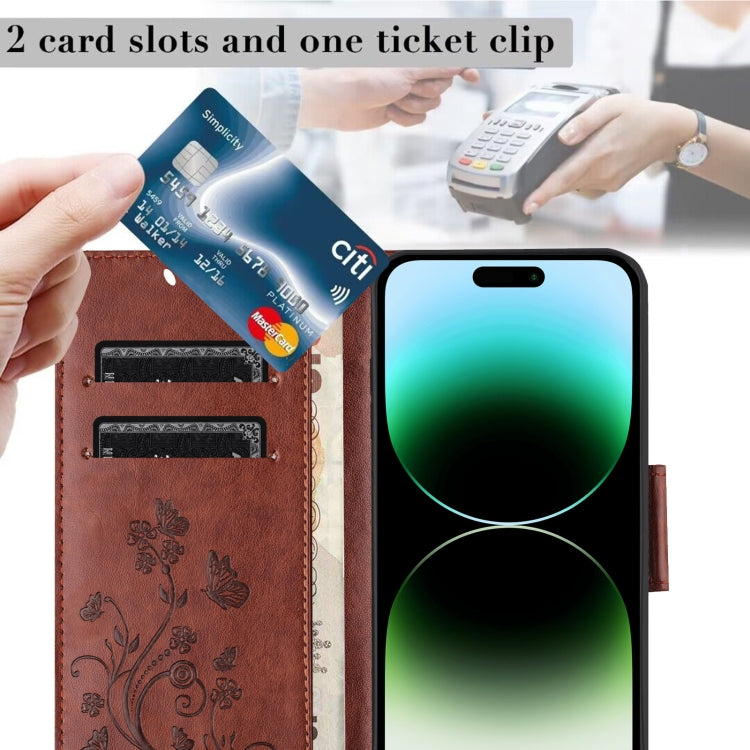 For iPhone 16 Pro Butterfly Flower Pattern Flip Leather Phone Case(Brown) by buy2fix