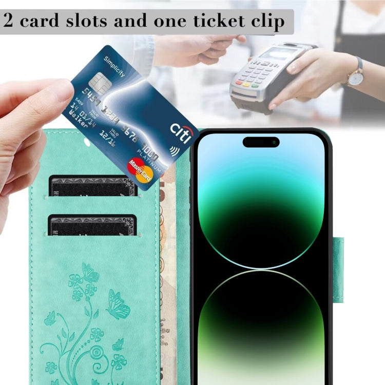 For iPhone 16 Pro Butterfly Flower Pattern Flip Leather Phone Case(Green) by buy2fix