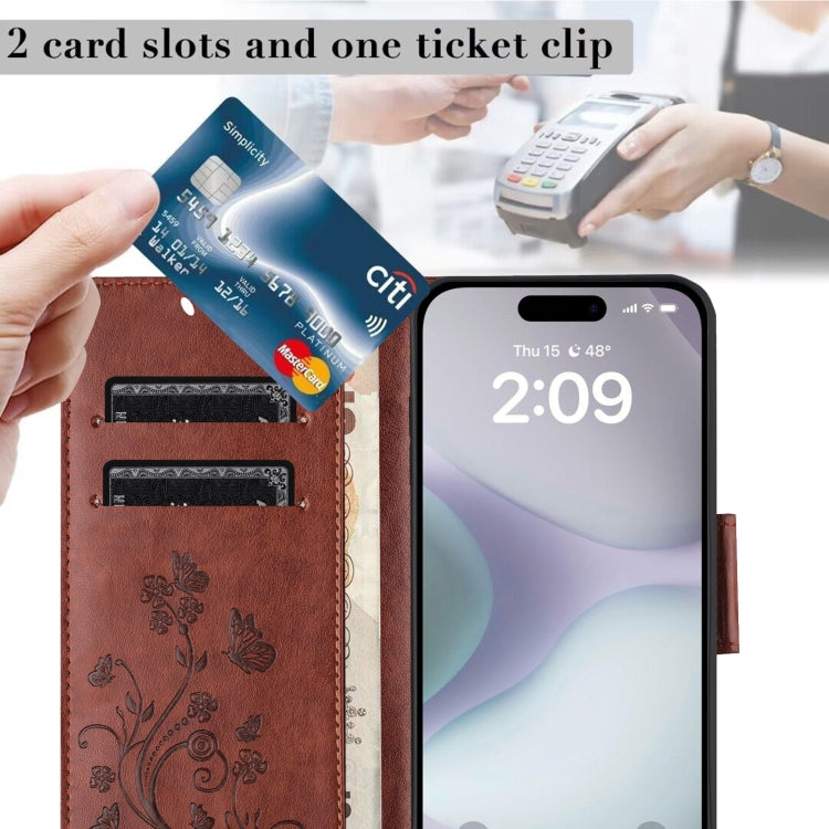 For iPhone 16 Plus Butterfly Flower Pattern Flip Leather Phone Case(Brown) by buy2fix