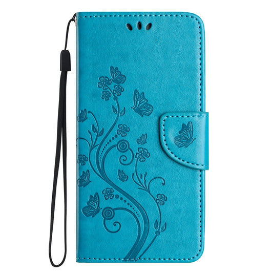 For iPhone 16 Plus Butterfly Flower Pattern Flip Leather Phone Case(Blue) by buy2fix