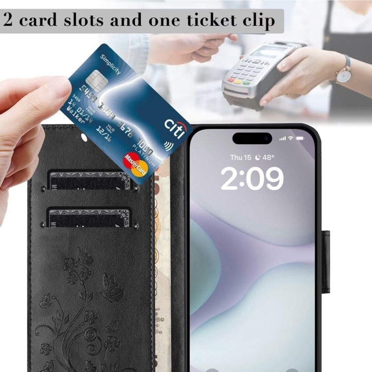 For iPhone 16 Plus Butterfly Flower Pattern Flip Leather Phone Case(Black) by buy2fix