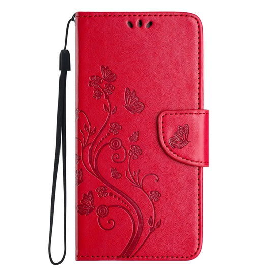 For iPhone 16 Butterfly Flower Pattern Flip Leather Phone Case(Red) by buy2fix