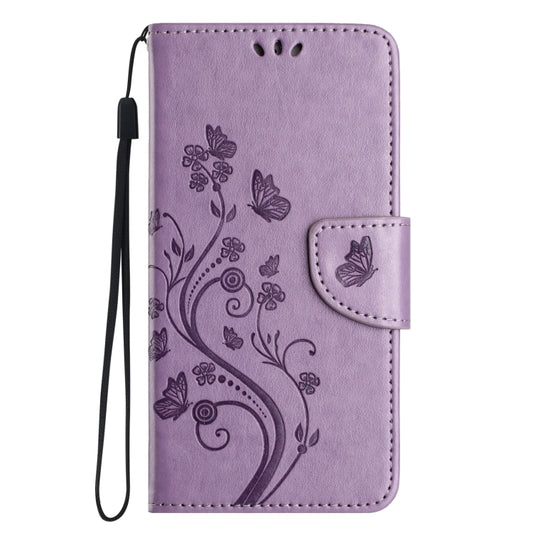 For iPhone 16 Butterfly Flower Pattern Flip Leather Phone Case(Light Purple) by buy2fix
