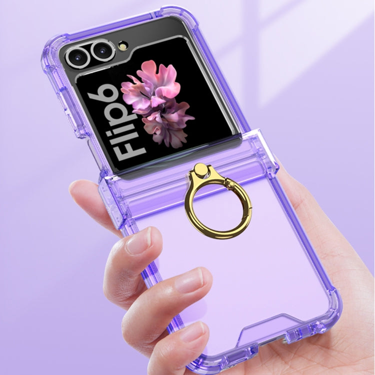For Samsung Galaxy Z Flip6 / Flip7 FE Gkk Airbag Hinge Silicone Phone Case with Ring Holder & Tempered Film(Transparent Purple) - Galaxy Z Flip6 5G Cases by GKK | Online Shopping UK | buy2fix