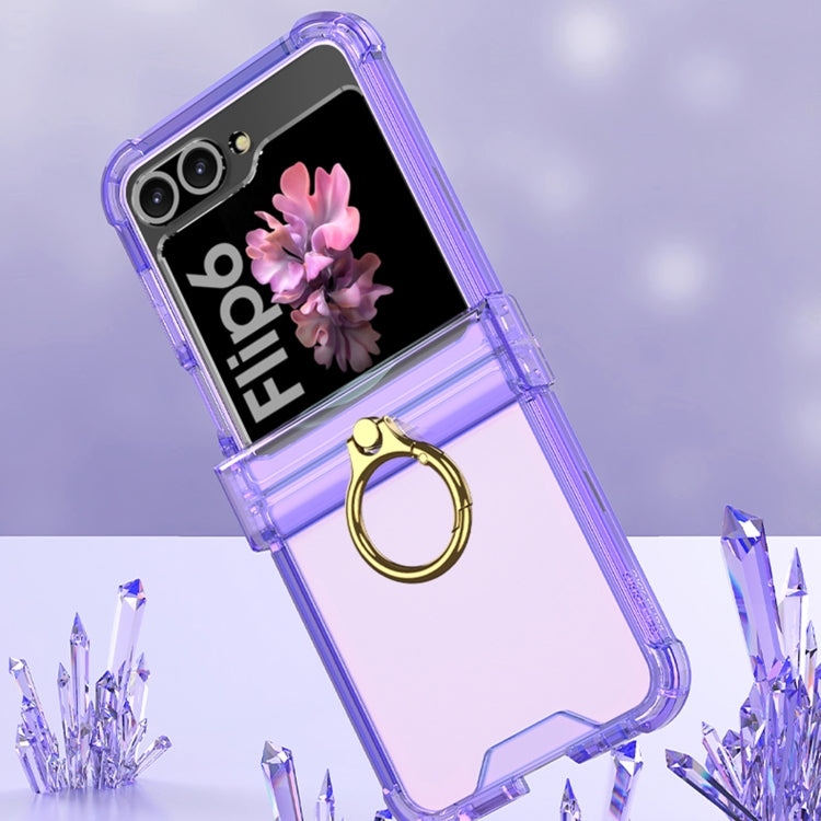 For Samsung Galaxy Z Flip6 / Flip7 FE Gkk Airbag Hinge Silicone Phone Case with Ring Holder & Tempered Film(Transparent Purple) - Galaxy Z Flip6 5G Cases by GKK | Online Shopping UK | buy2fix