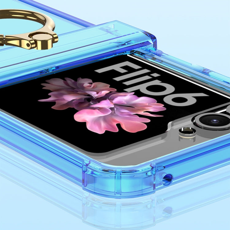 For Samsung Galaxy Z Flip6 / Flip7 FE Gkk Airbag Hinge Silicone Phone Case with Ring Holder & Tempered Film(Transparent Purple) - Galaxy Z Flip6 5G Cases by GKK | Online Shopping UK | buy2fix