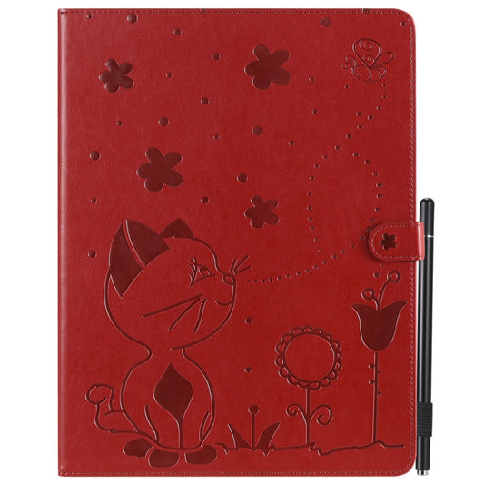 For iPad Pro 12.9 (2020) & (2018) Cat Bee Embossing Pattern Horizontal Flip Leather Tablet Case with Holder & Card Slots & Wallet & Pen Slot(Red) - iPad Pro 12.9 (2020) Cases by buy2fix | Online Shopping UK | buy2fix