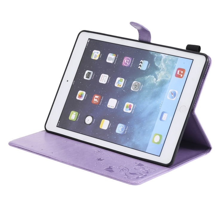 For iPad Air 2 / Air / 9.7 (2018) & (2017) Cat Bee Embossing Pattern Horizontal Flip Leather Case with Holder & Card Slots & Wallet & Pen Slot & Wake-up / Sleep Function(Purple) - iPad 9.7 (2018) & (2017) Cases by buy2fix | Online Shopping UK | buy2fix