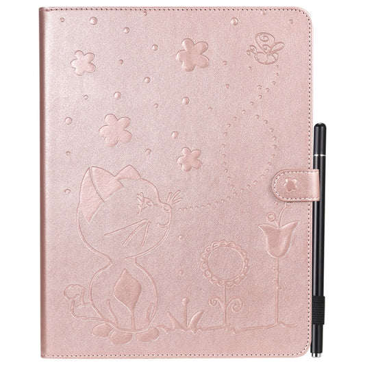 For iPad 4 / 3 / 2 Cat Bee Embossing Pattern Horizontal Flip Leather Case with Holder & Card Slots & Wallet & Pen Slot & Wake-up / Sleep Function(Rose Gold) - iPad 4 & 3 & 2 Cases by buy2fix | Online Shopping UK | buy2fix