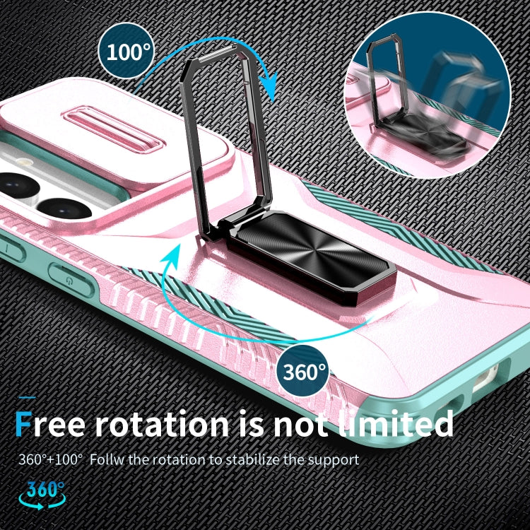 For Samsung Galaxy S24+ 5G / S25+ 5G Sliding Camshield Holder Phone Case(Pink + Grey Green) - Galaxy S24+ 5G Cases by buy2fix | Online Shopping UK | buy2fix