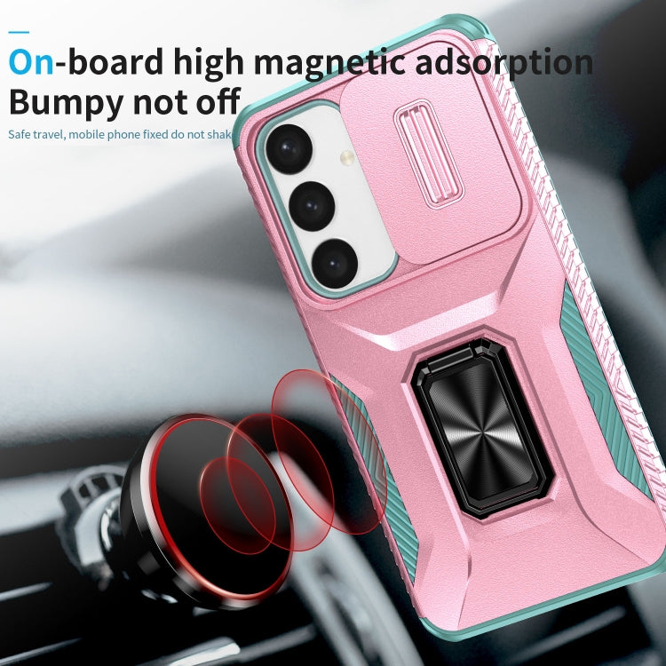 For Samsung Galaxy S24+ 5G / S25+ 5G Sliding Camshield Holder Phone Case(Pink + Grey Green) - Galaxy S24+ 5G Cases by buy2fix | Online Shopping UK | buy2fix