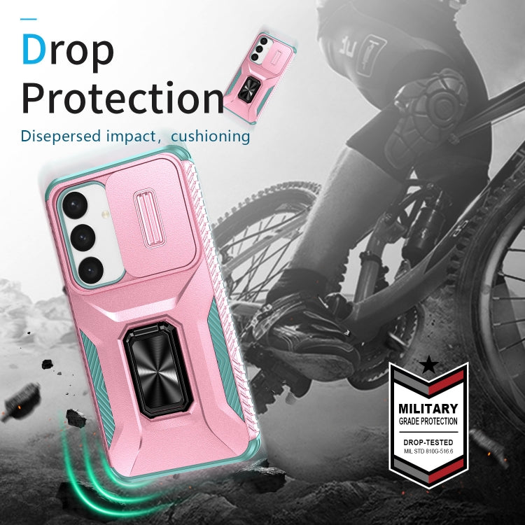 For Samsung Galaxy S24+ 5G / S25+ 5G Sliding Camshield Holder Phone Case(Pink + Grey Green) - Galaxy S24+ 5G Cases by buy2fix | Online Shopping UK | buy2fix