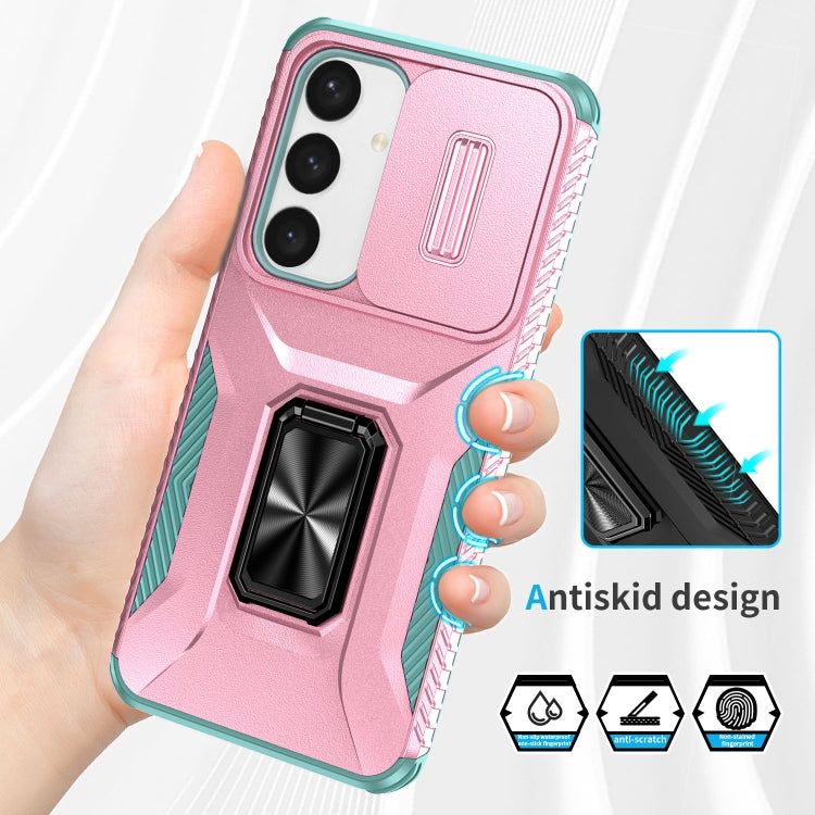 For Samsung Galaxy S24+ 5G / S25+ 5G Sliding Camshield Holder Phone Case(Pink + Grey Green) - Galaxy S24+ 5G Cases by buy2fix | Online Shopping UK | buy2fix