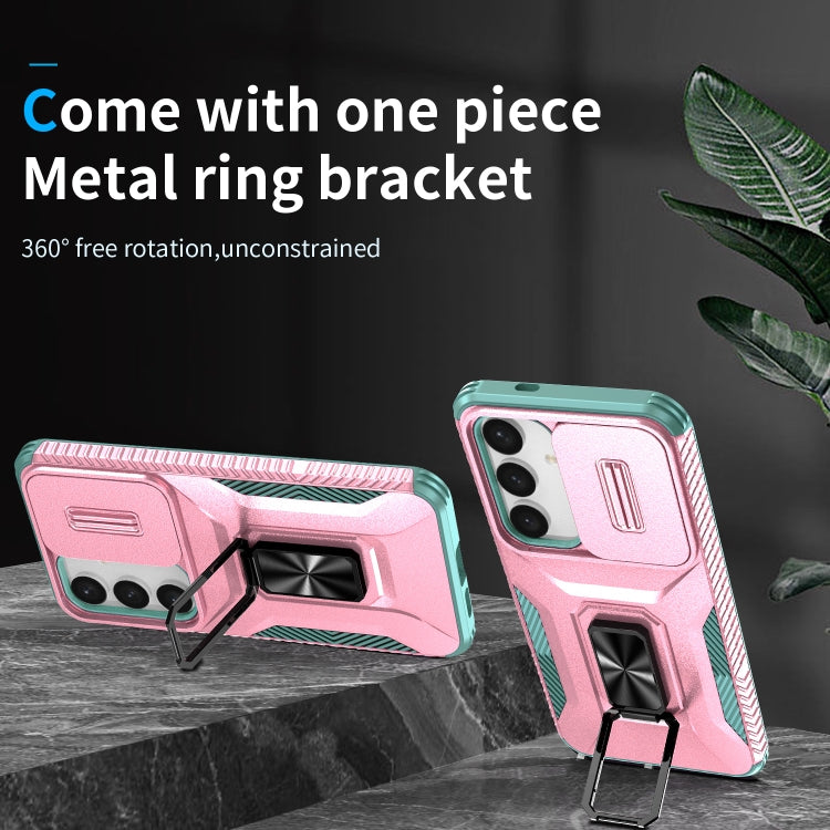 For Samsung Galaxy S24+ 5G / S25+ 5G Sliding Camshield Holder Phone Case(Pink + Grey Green) - Galaxy S24+ 5G Cases by buy2fix | Online Shopping UK | buy2fix