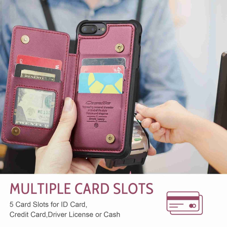 For iPhone 8 Plus / 7 Plus CaseMe C22 Card Slots Holder RFID Anti-theft Phone Case(Wine Red) by CaseMe