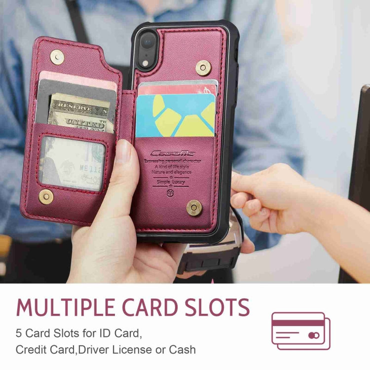 For iPhone XR CaseMe C22 Card Slots Holder RFID Anti-theft Phone Case(Wine Red) by CaseMe