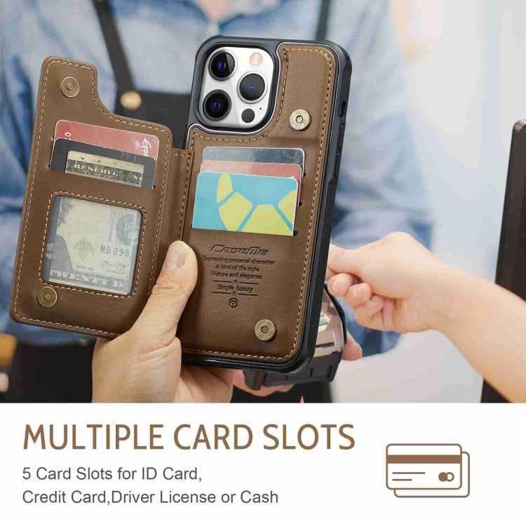 For iPhone 12 Pro Max CaseMe C22 Card Slots Holder RFID Anti-theft Phone Case(Brown) by CaseMe