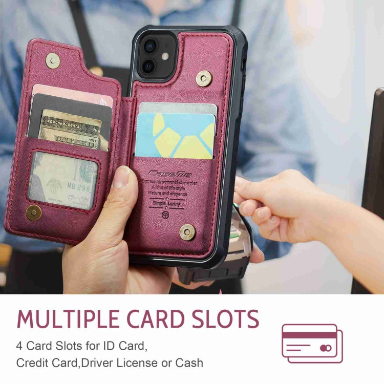 For iPhone 12 / 12 Pro CaseMe C22 Card Slots Holder RFID Anti-theft Phone Case(Wine Red) by CaseMe