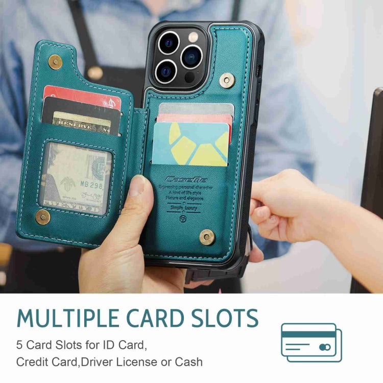 For iPhone 13 Pro Max CaseMe C22 Card Slots Holder RFID Anti-theft Phone Case(Blue Green) by CaseMe