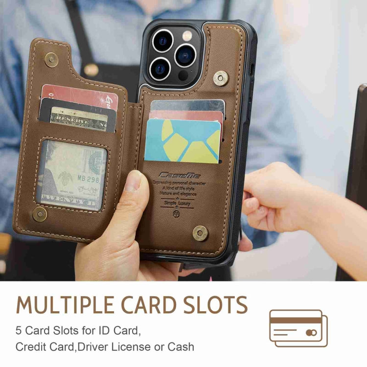 For iPhone 13 Pro Max CaseMe C22 Card Slots Holder RFID Anti-theft Phone Case(Brown) by CaseMe