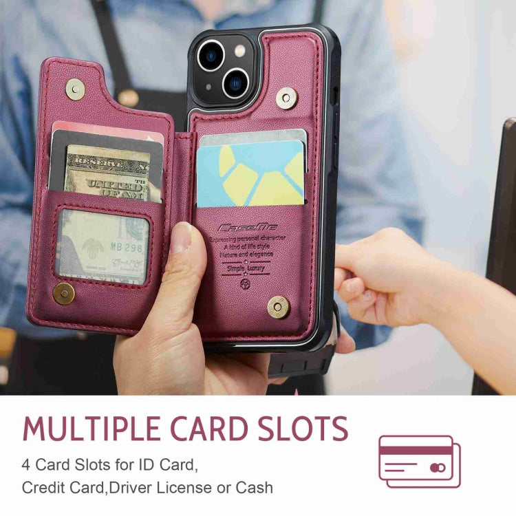 For iPhone 14 CaseMe C22 Card Slots Holder RFID Anti-theft Phone Case(Wine Red) by CaseMe