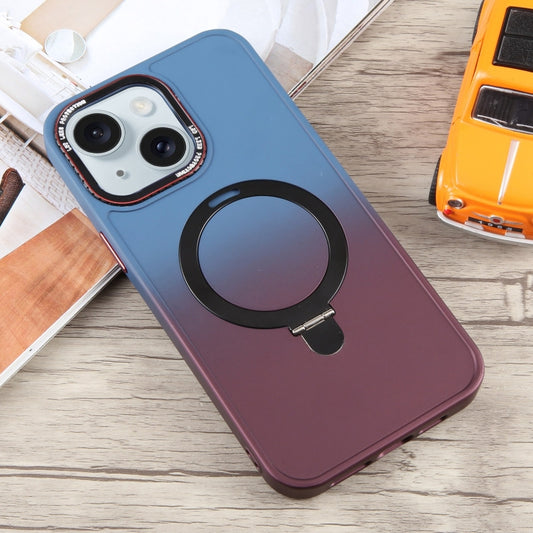 For iPhone 15 Plus Gradient MagSafe Holder Liquid TPU Hybrid PC Phone Case(Blue Wine Red) by buy2fix
