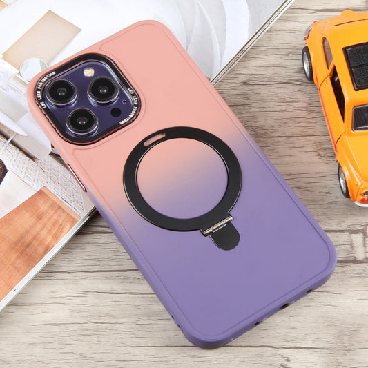 For iPhone 14 Pro Max Gradient MagSafe Holder Liquid TPU Hybrid PC Phone Case(Pink Purple) by buy2fix