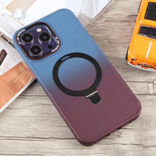 For iPhone 13 Pro Gradient MagSafe Holder Liquid TPU Hybrid PC Phone Case(Blue Wine Red) by buy2fix