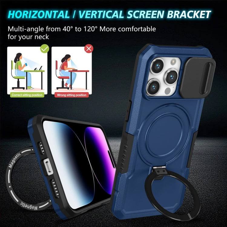For iPhone 15 Pro Sliding Camshield MagSafe Holder TPU Hybrid PC Phone Case(Royal Blue) by buy2fix
