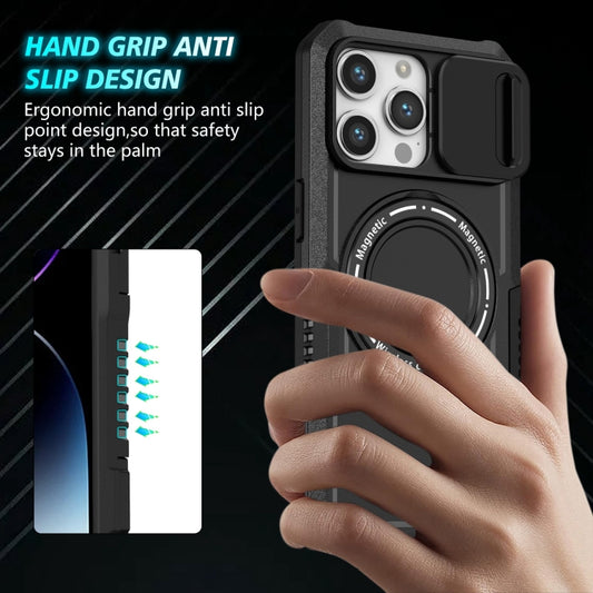 For iPhone 15 Pro Sliding Camshield MagSafe Holder TPU Hybrid PC Phone Case(Black) - iPhone 15 Pro Cases by buy2fix | Online Shopping UK | buy2fix